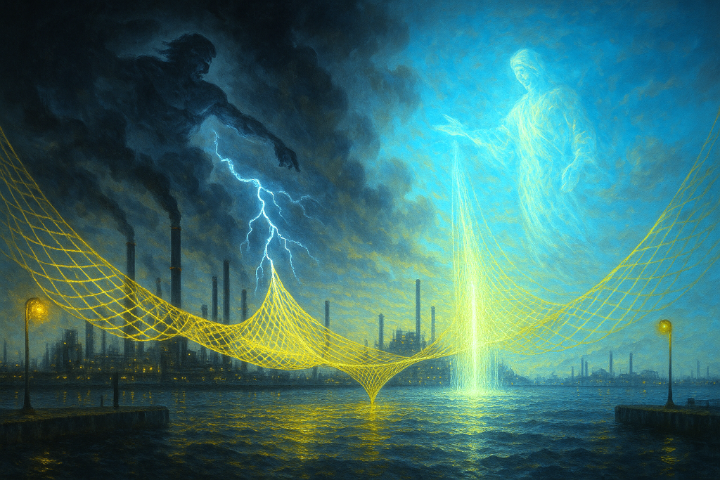工場と光の網 - 生成AIアート